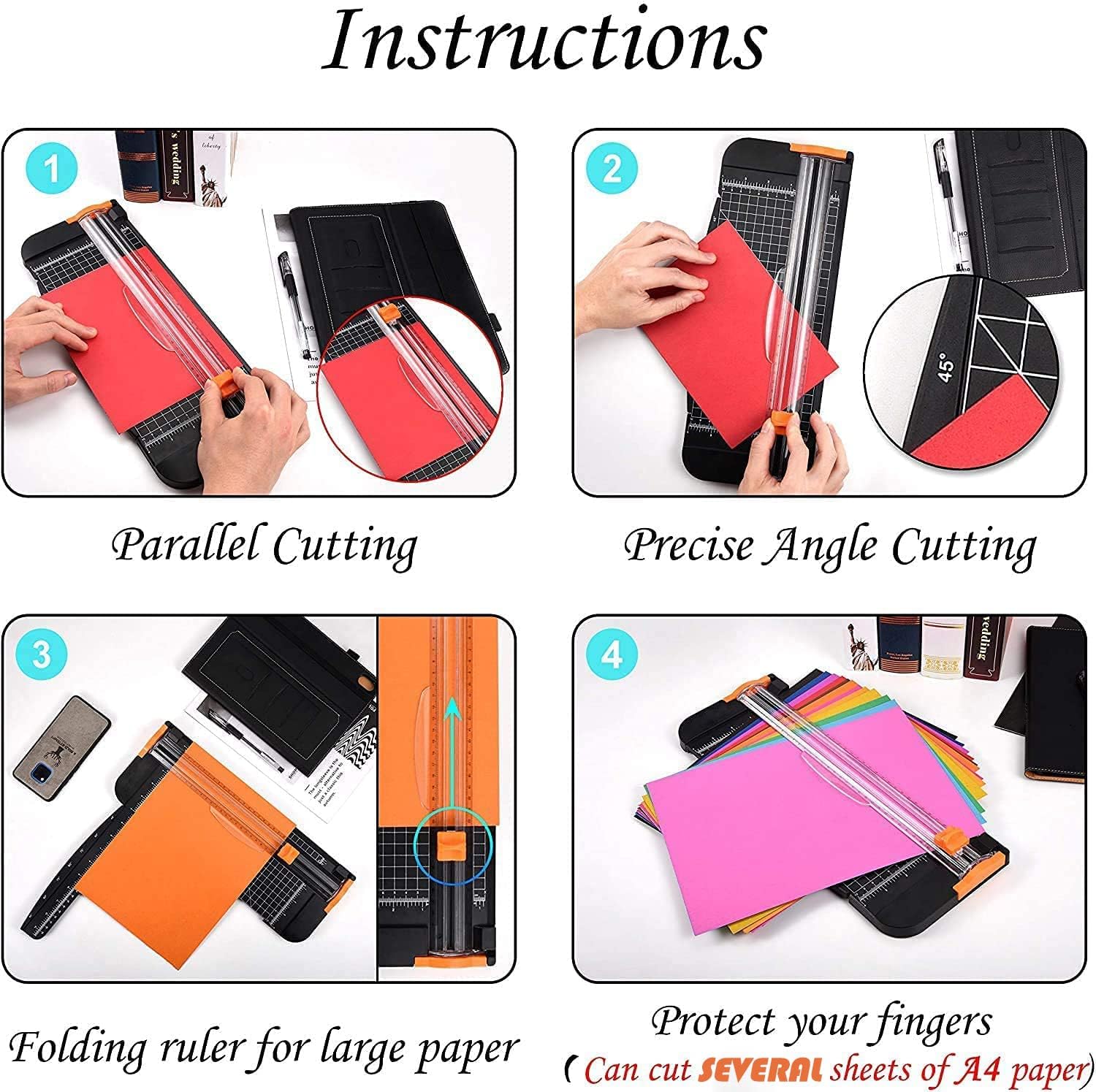 Evteck A4 Paper Cutter Slider Trimmer for Cardstock Photo Vinyl | 12 Inch. with Security Blade and Foldable Ruler. for Crafting Scrapbooking - Image 5