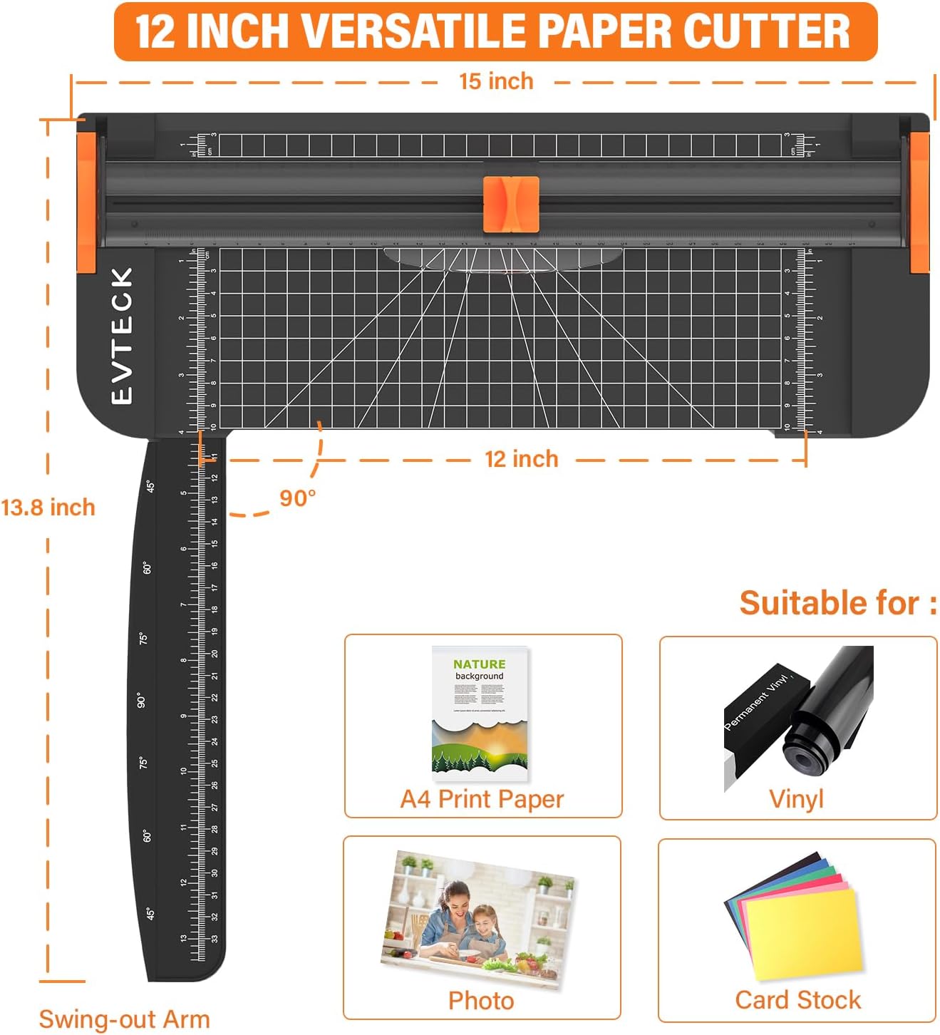Evteck A4 Paper Cutter Slider Trimmer for Cardstock Photo Vinyl | 12 Inch. with Security Blade and Foldable Ruler. for Crafting Scrapbooking - Image 4