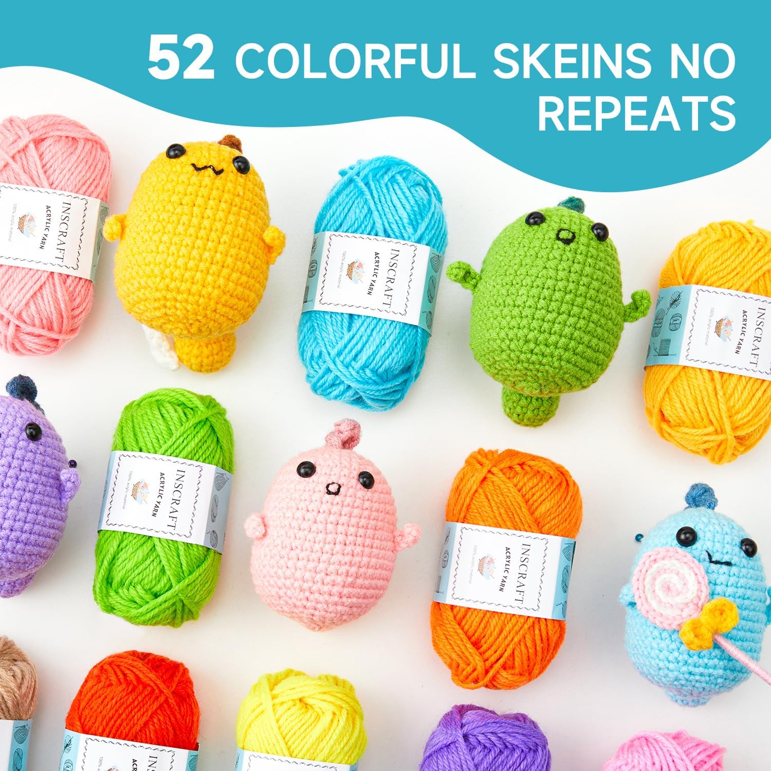 Inscraft 52 Acrylic Yarn Skeins. 1820 Yards 52 Colors. 2 Crochet Hooks. 2 Weaving Needles. 10 Stitch Markers. 1 Bag. for Crocheting & Knitting. Gift Beginners and Adults - Image 3