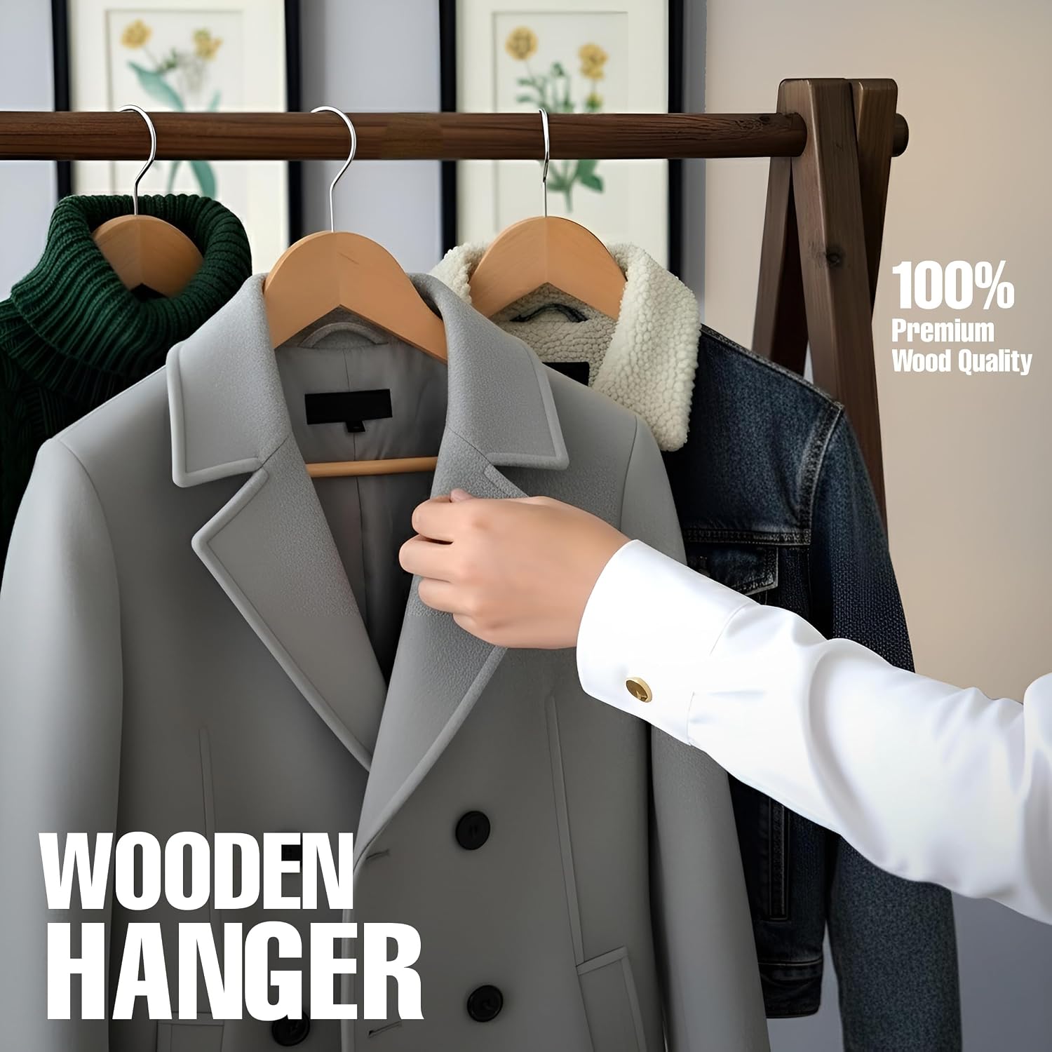 Utopia Home Premium Wooden Hangers 30 Pack - Durable & Slim Coat Hanger - Suit Hangers with 360-Degree Rotatable Hook - Wood Hangers with Shoulder Grooves (Natural) - Image 7
