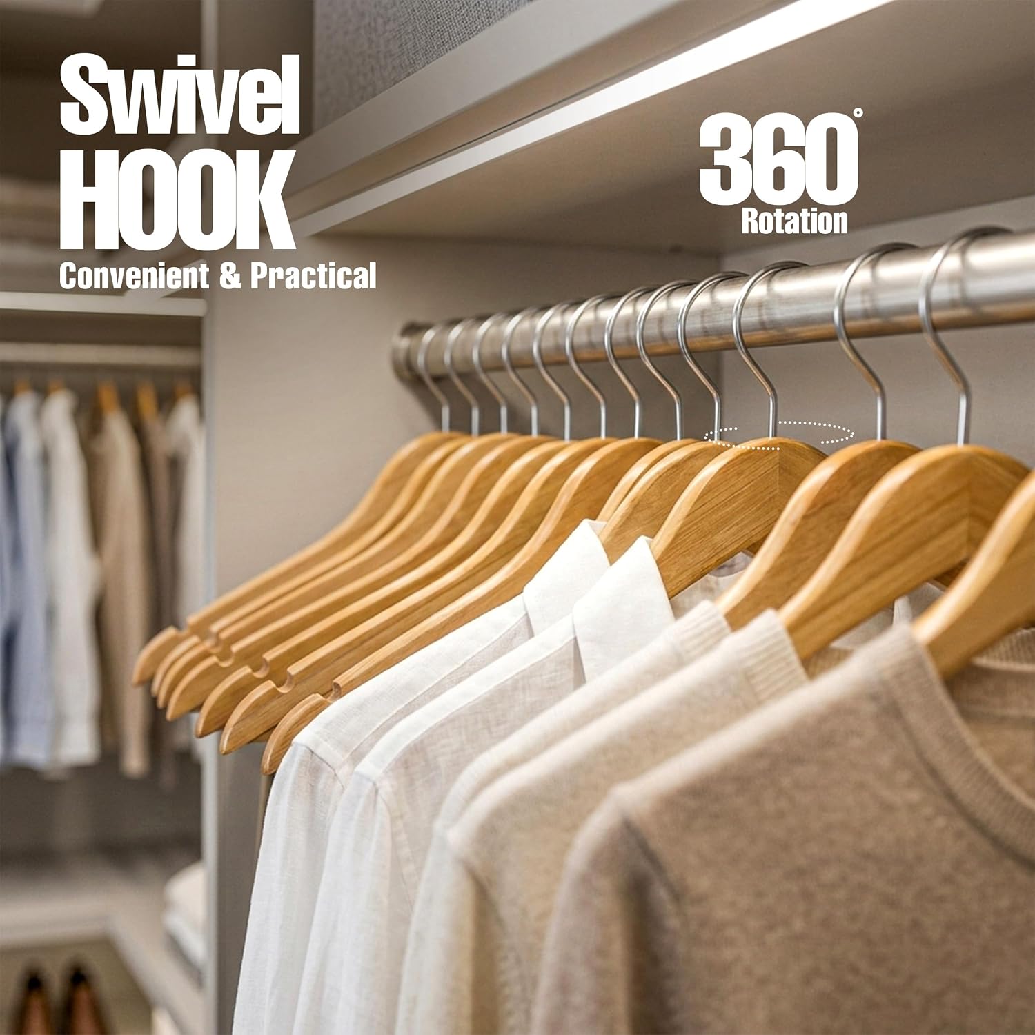 Utopia Home Premium Wooden Hangers 30 Pack - Durable & Slim Coat Hanger - Suit Hangers with 360-Degree Rotatable Hook - Wood Hangers with Shoulder Grooves (Natural) - Image 5