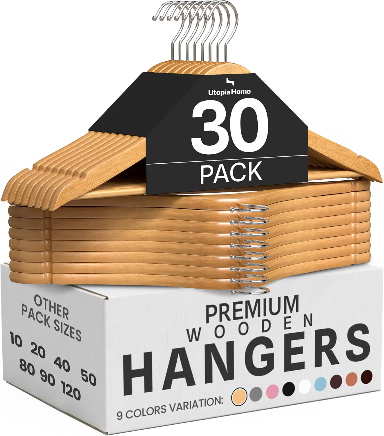 Utopia Home Premium Wooden Hangers 30 Pack - Durable & Slim Coat Hanger - Suit Hangers with 360-Degree Rotatable Hook - Wood Hangers with Shoulder Grooves (Natural)